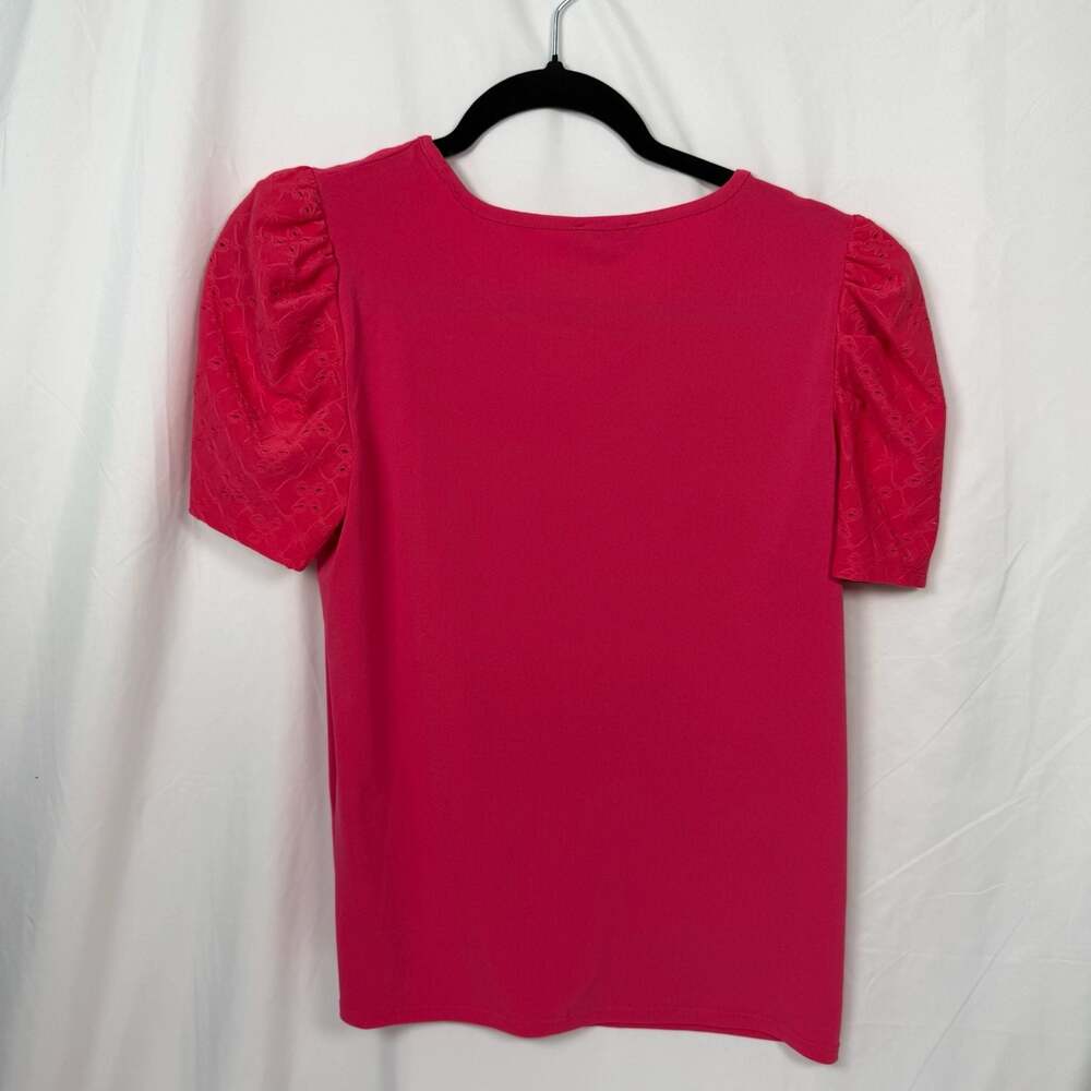 Vince Camuto Magenta Eyelet Embroidered Puff Sleeve Knit Top - Picture 3 of 6